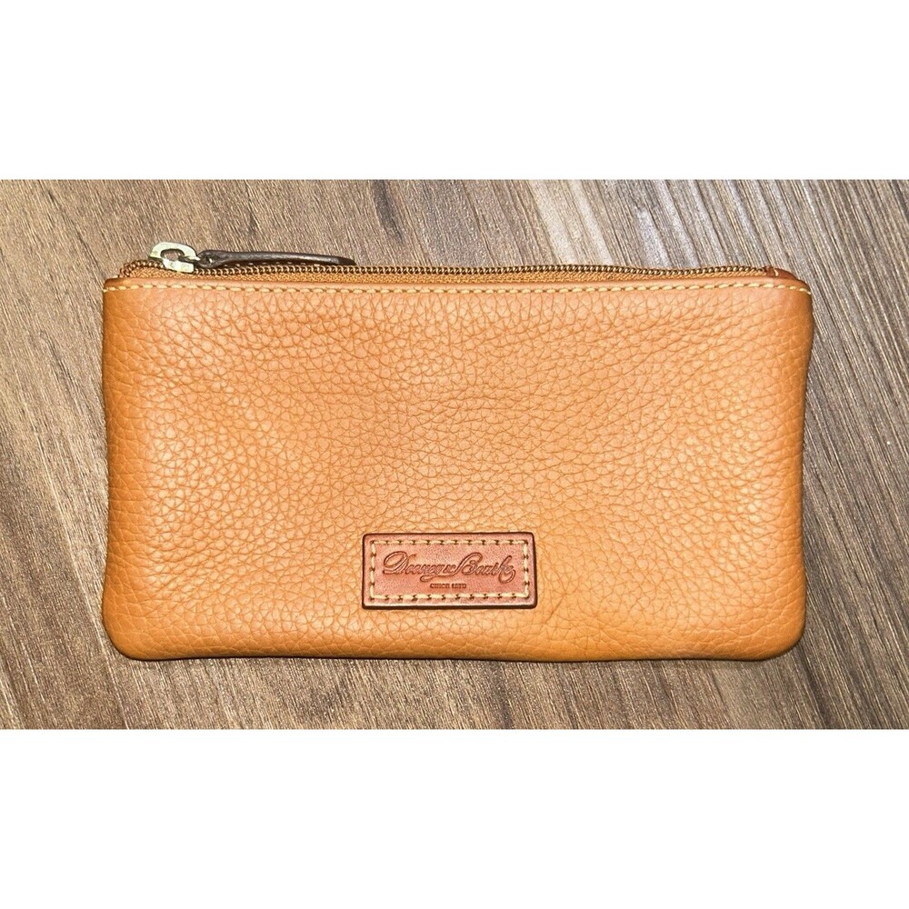 Dooney & Bourke Brown Pebbled Leather Zipper Pouch Wallet ID Holder